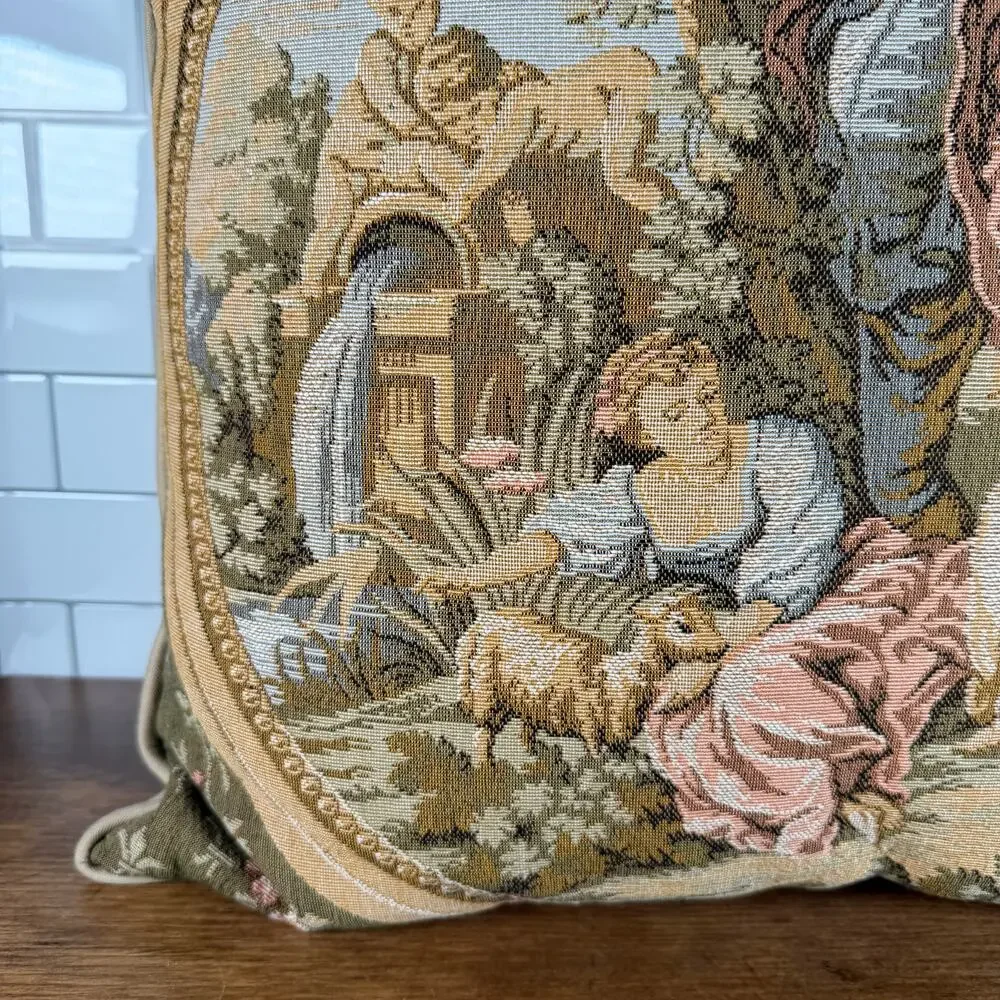 Vintage French Country Tapestry Courting Scene Throw Pillow 17x17